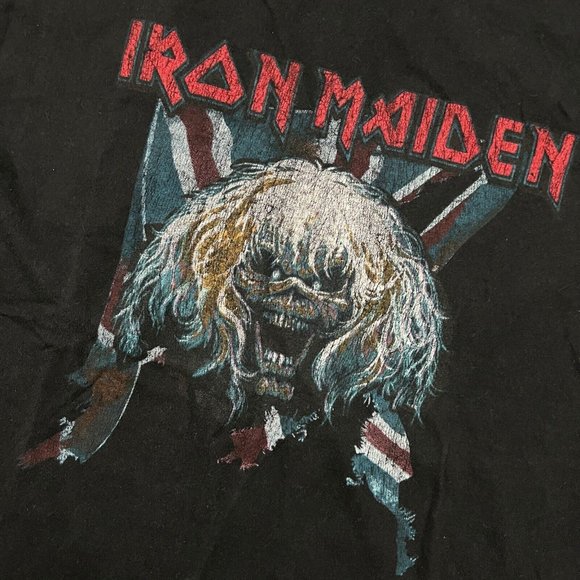 Iron Maiden Eddie Union Jack Flag Shirt Sz Large Black Mens Metal Merch Concert - Picture 2 of 6